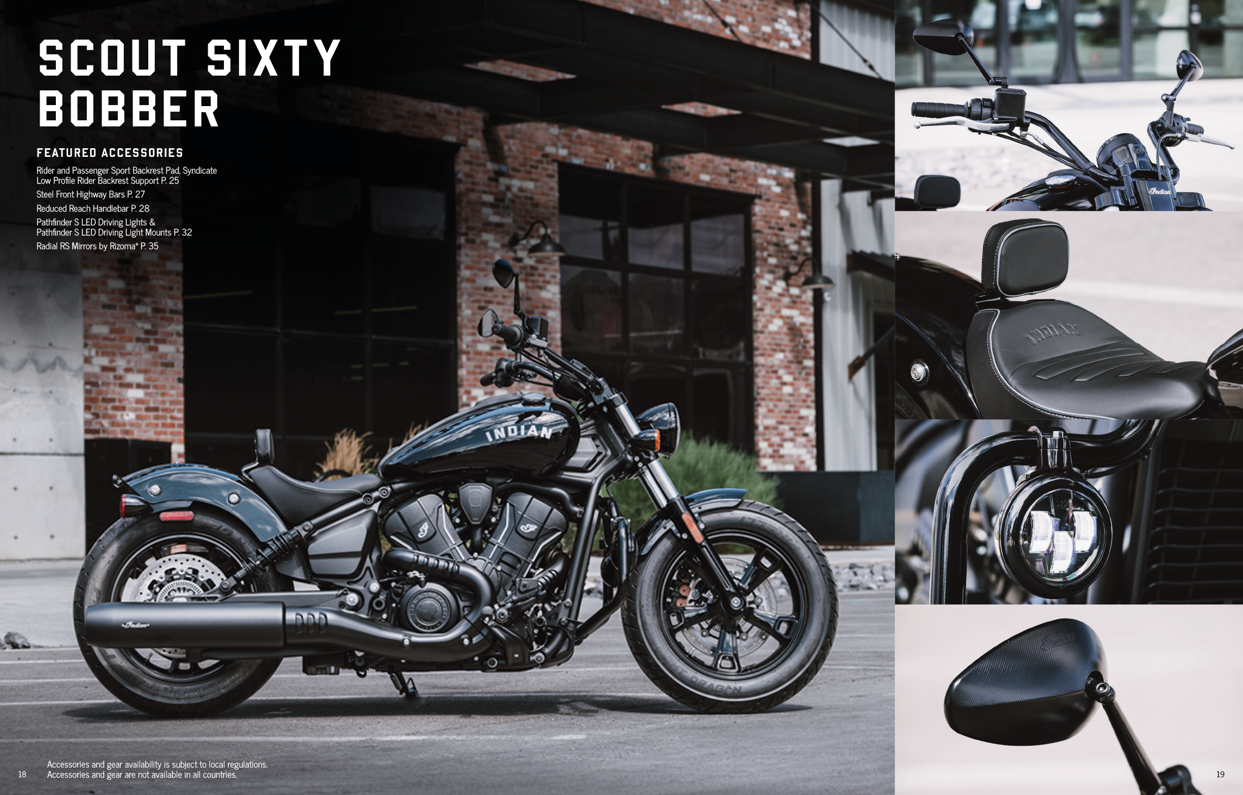 A magazine advertisement for a motorcycle with a black seat and a black frame. The motorcycle is parked in front of a brick building. AI generated content